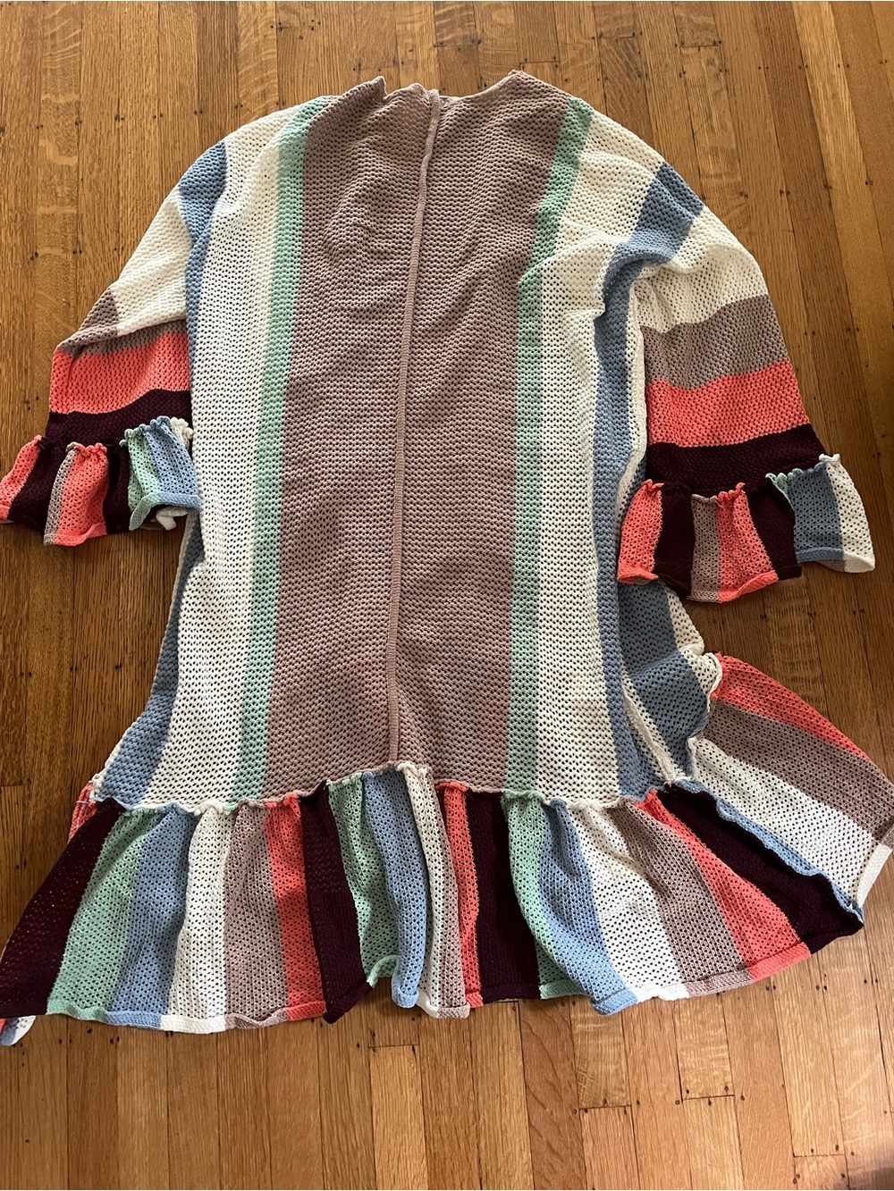 POL Multicolor Striped Ruffle Open Cardigan ~ Duster - Picture 7 of 11